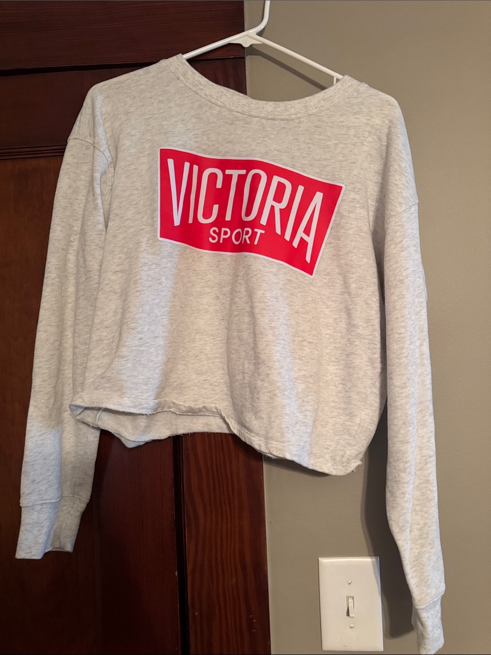 Victoria's Secret Light Gray Cropped Sweatshirt with Pink Logo